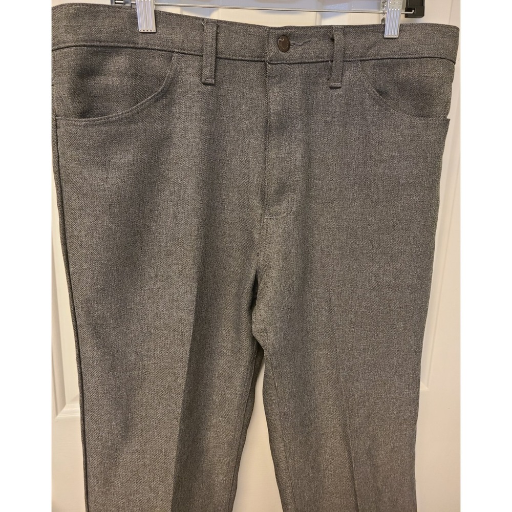 Wrangler Pants Mens 36x30 Dark Gray Polyester Crease Stays Slacks Logo Made USA
